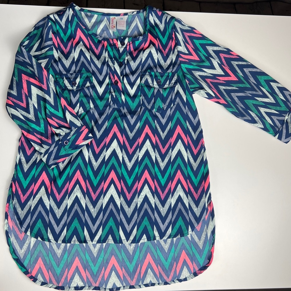JAPNA KIDS Girls Convertible Sleeve Chevron Stripe Shirt Size 10